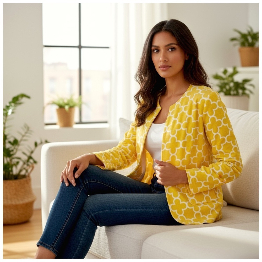 Elliott Lauren Vintage Patterned Women's Jacket & Pants Set. Yellow. Size 6 - Picture 12 of 15